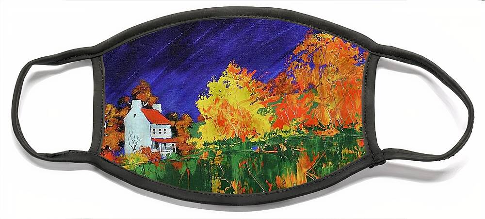 Landscape Face Mask featuring the painting Autumn FArmhouse by William Renzulli