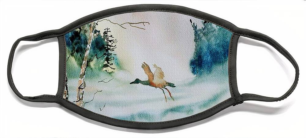 Bird Face Mask featuring the painting Autumn Flight by Sandie Croft