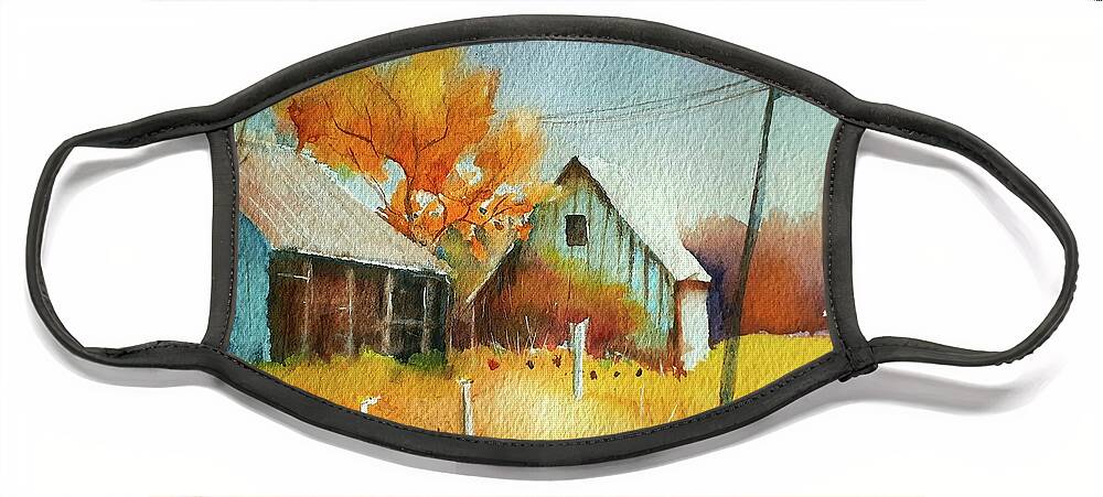 Watercolors Face Mask featuring the painting Autumn in the old Farm by Carolina Prieto Moreno