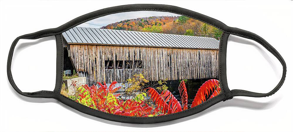 Bridge Face Mask featuring the photograph Autumn in Vermont at Hayward Covered Bridge by Ron Long Ltd Photography