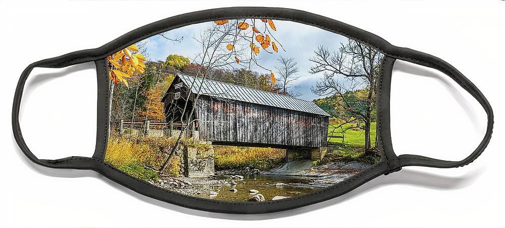 Bridge Face Mask featuring the photograph Autumn in Vermont at Moxley Covered Bridge by Ron Long Ltd Photography