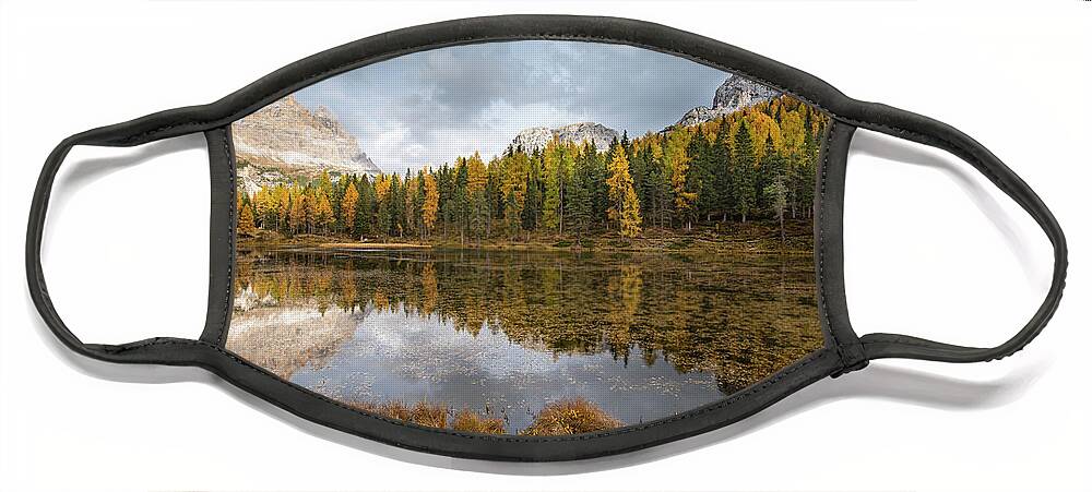 Antorno Lake Face Mask featuring the photograph Lake antorno in autumn Italian dolomiti by Michalakis Ppalis