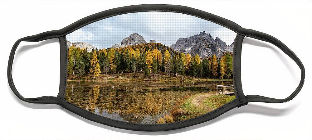 Autumn Face Mask featuring the photograph Autumn landscape with mountains and trees by Michalakis Ppalis