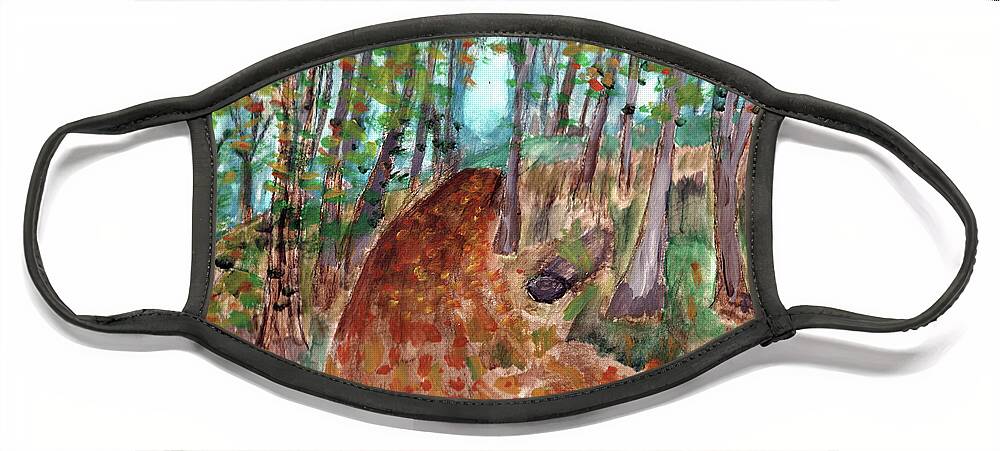 Autumn Face Mask featuring the painting Autumn Leaves along the Trail by Christopher Reed