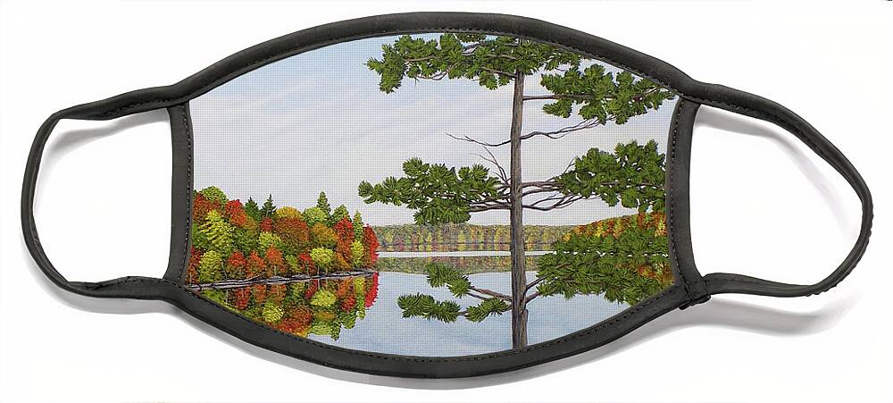 Autumn Face Mask featuring the painting Autumn on the Lake by Kenneth M Kirsch