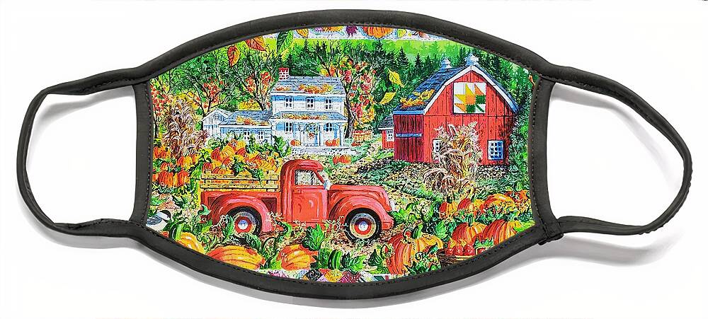 Autumn Face Mask featuring the painting Autumn Red Truck and Barn by Diane Phalen