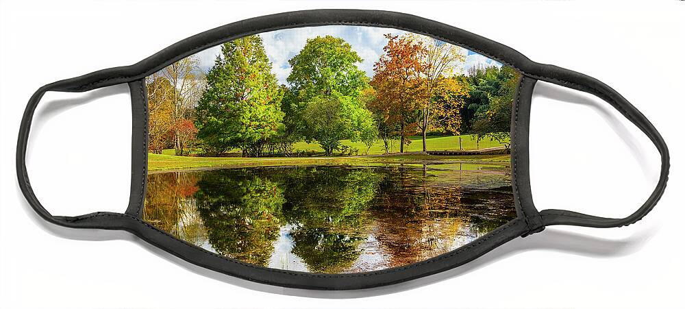 Barns Face Mask featuring the photograph Autumn Reflections at the Lake by Debra and Dave Vanderlaan