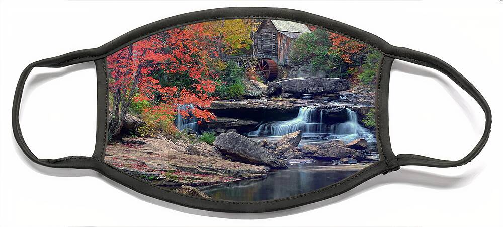 Babcock State Park Face Mask featuring the photograph Autumn Splendor at Glade Creek Gristmill by Jaki Miller