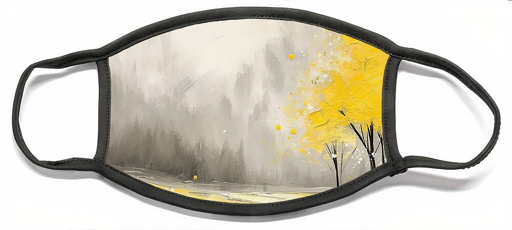 Yellow Face Mask featuring the painting Yellow Tranquility - Hazy Autumn Watercolor Painting by Lourry Legarde