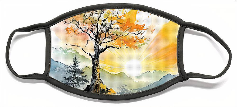 Four Seasons Face Mask featuring the painting Autumn's Bounty - Autumn Trees at Sunset by Lourry Legarde