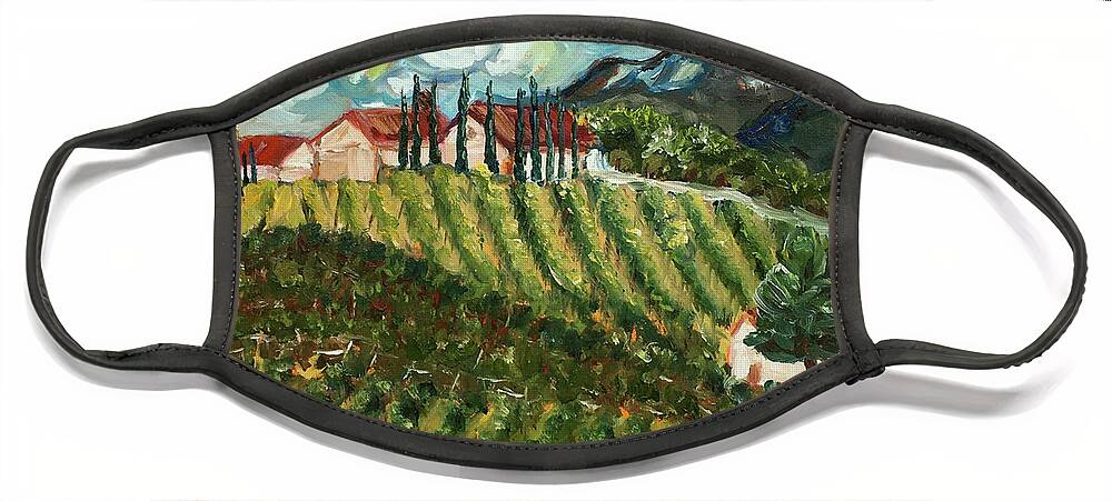 Avensole Winery Face Mask featuring the painting Avensole Vineyard and Winery Temecula by Roxy Rich