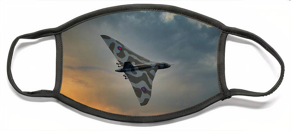 Aerial Face Mask featuring the photograph Avro Vulcan RAF Bomber Aircraft by Rick Deacon