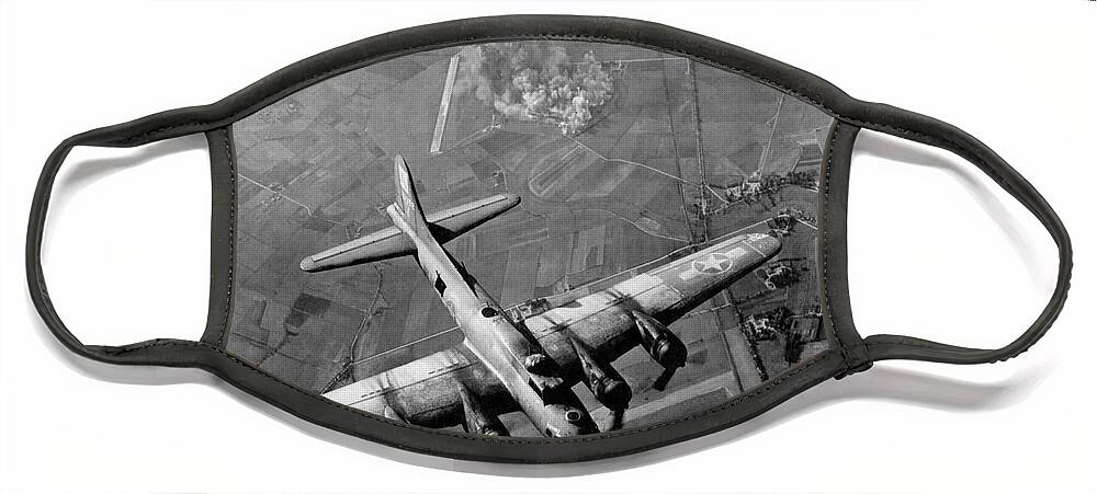 B 17 Bomber Face Mask featuring the photograph B-17 Bomber Over Germany - WW2 - 1943 by War Is Hell Store