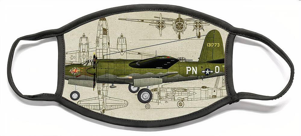 Martin B-26 Marauder Face Mask featuring the photograph B-26 Flak Bait Profile Art by Tommy Anderson