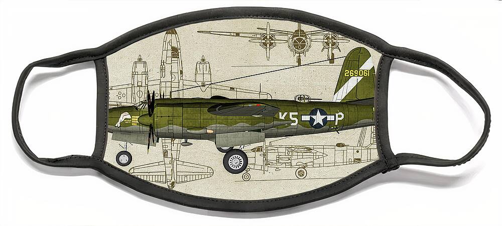 Martin B-26 Marauder Face Mask featuring the digital art B-26 Heaven's Above - Profile Art by Tommy Anderson