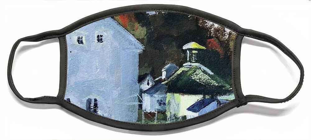 New England Face Mask featuring the painting Back of Town Hall by Cyndie Katz