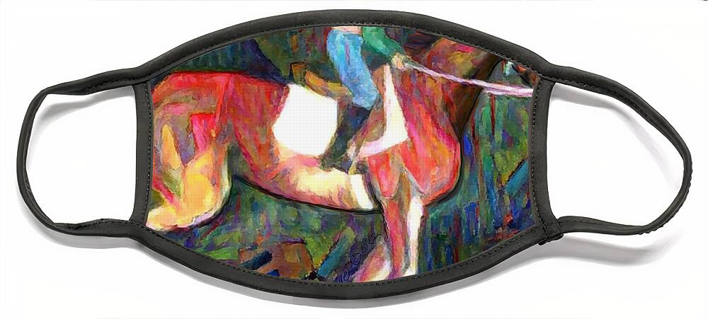 Equestrian Art Face Mask featuring the digital art Backstretch Thoroughbred 009 by Stacey Mayer