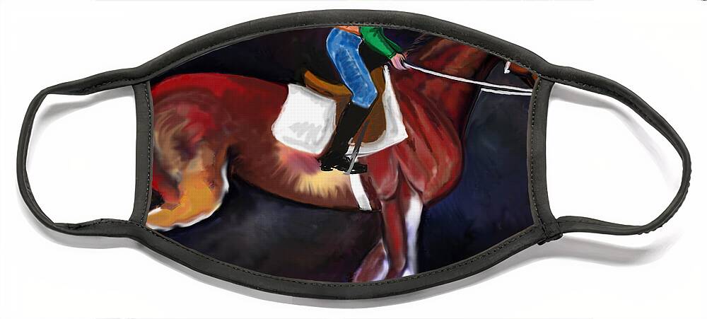 Equestrian Art Face Mask featuring the digital art Backstretch Thoroughbred 001 by Stacey Mayer