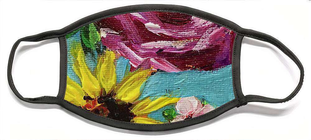 Roses Face Mask featuring the painting Backyard Blooms by Roxy Rich