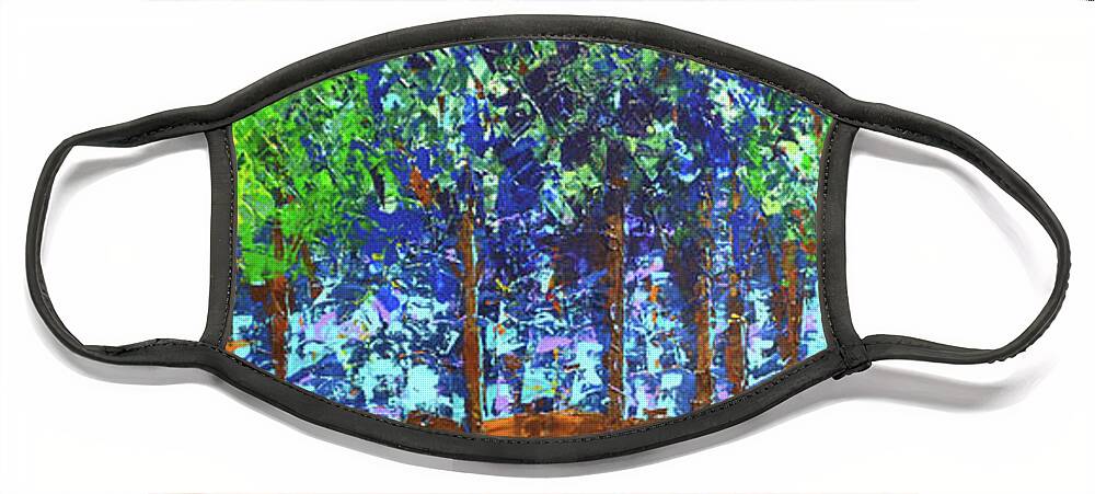  Face Mask featuring the painting Backyard Trees by Linda Bailey