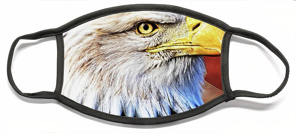 Bald Eagle Face Mask featuring the photograph Bald Eagle with Flag by Tom Watkins PVminer pixs