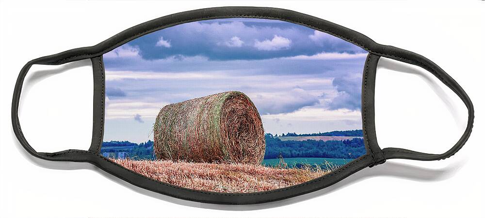 Agriculture Face Mask featuring the photograph Bale of Hay in Annapolis Valley by Ken Morris