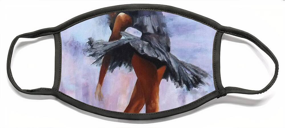 Ballet Face Mask featuring the painting Ballerina In Black by Barry BLAKE