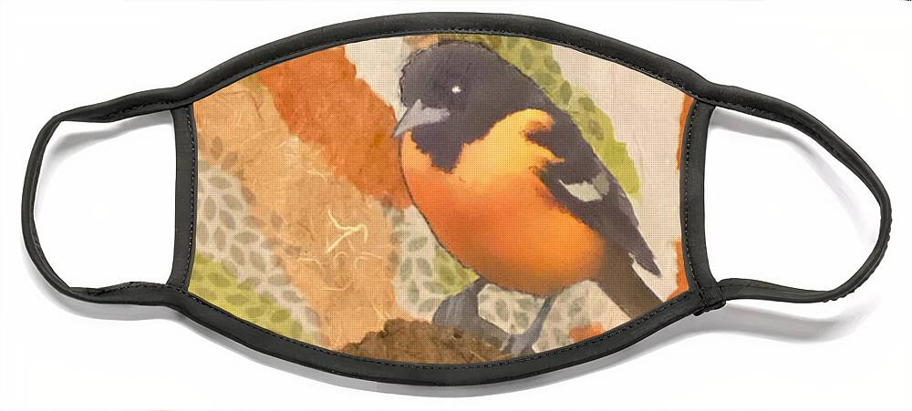 Bird Face Mask featuring the mixed media Balltimore Oriole Collage by Jessica Levant