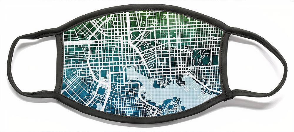 Baltimore Face Mask featuring the digital art Baltimore Maryland City Street Map by Michael Tompsett