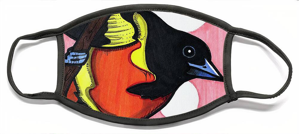 Baltimore Oriole Face Mask featuring the drawing Baltimore Oriole by Creative Spirit
