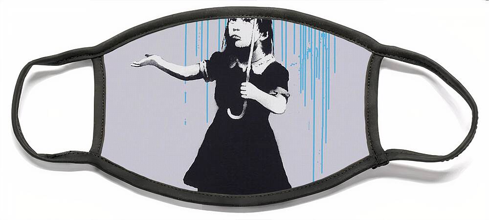 Street Art Face Mask featuring the mixed media Banksy Nola Girl Screen Print by My Banksy