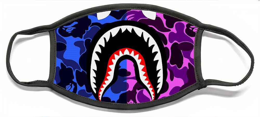 Bape Shark Teeth Camo Blue Pink Face Mask by Shezan Kiska - Pixels