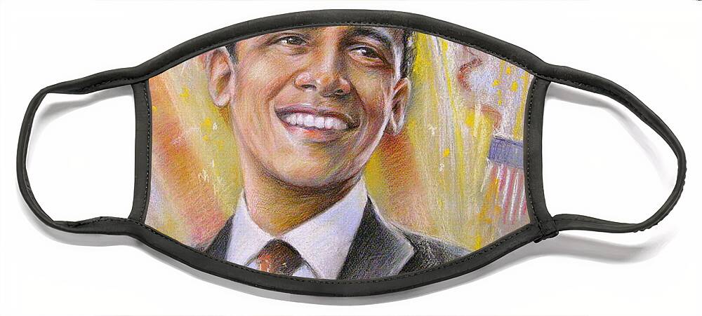 Portrait Barack Obaam Face Mask featuring the painting Barack Obama Portrait by Miki De Goodaboom