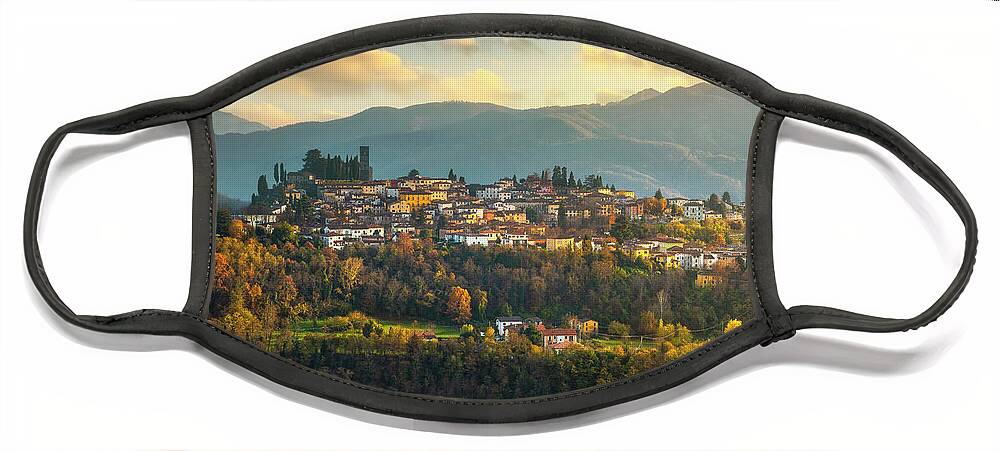 Barga Face Mask featuring the photograph Barga village in autumn. Garfagnana, Tuscany by Stefano Orazzini