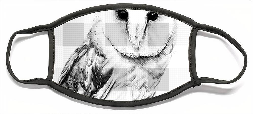 Barn Owl Face Mask featuring the drawing Barn Owl in Charcoal by Alexis King-Glandon