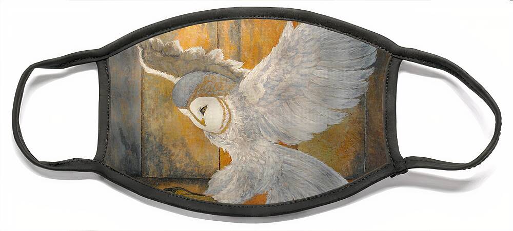 Nature Face Mask featuring the painting Barn Owl by Vallee Johnson