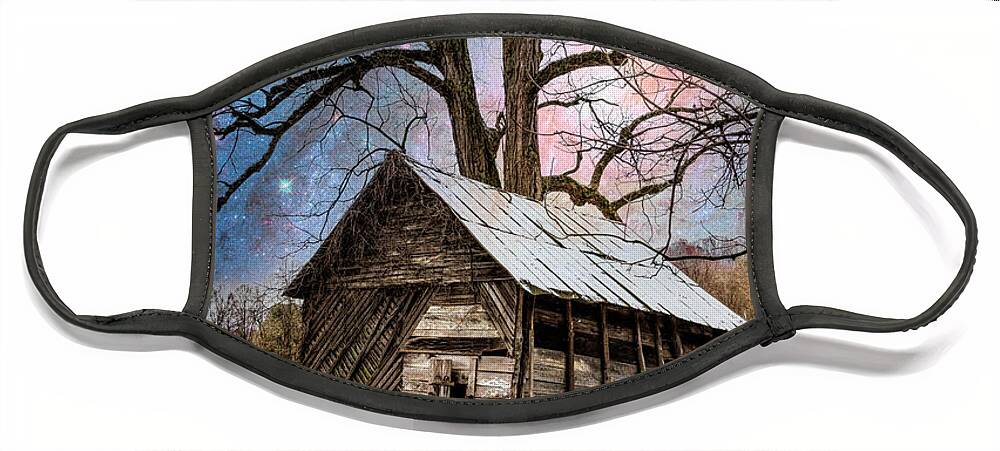Andrews Face Mask featuring the photograph Barn Under the Starry Sky by Debra and Dave Vanderlaan