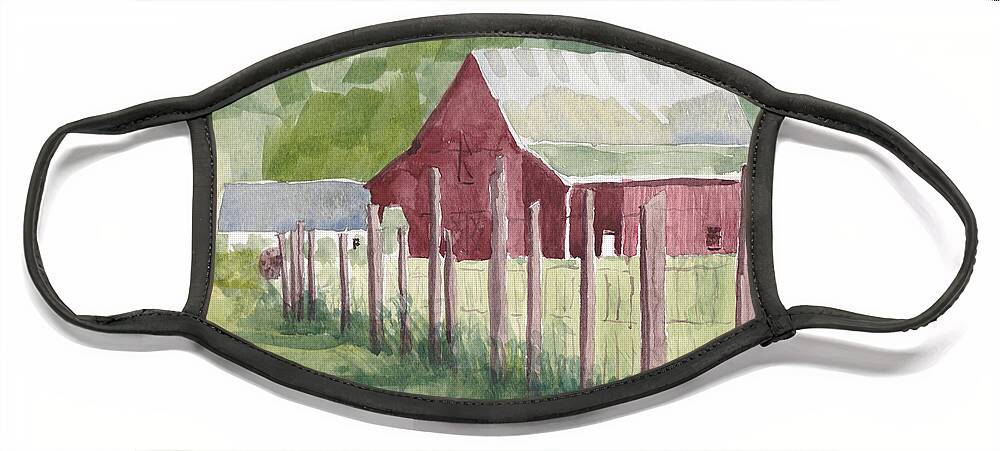 Maryland Face Mask featuring the painting Barn, View #2, on Holly Drive by Mike Robinson