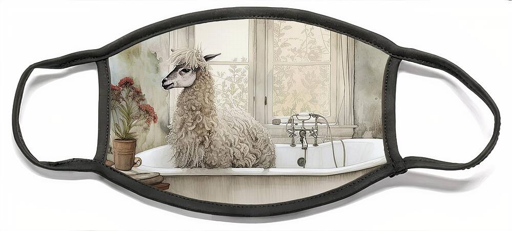 Bath Face Mask featuring the painting Bathtime Llama by Mindy Sommers