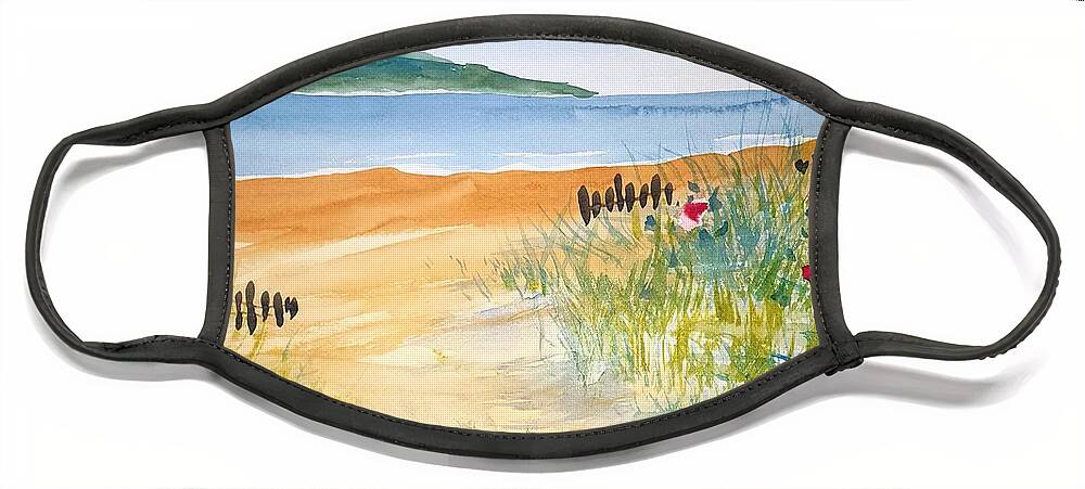 Watercolor Face Mask featuring the painting Beach Walk by John Klobucher