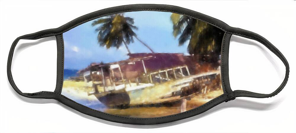 Beached Boat Face Mask featuring the photograph Beached Ship Wreck by Cathy Anderson