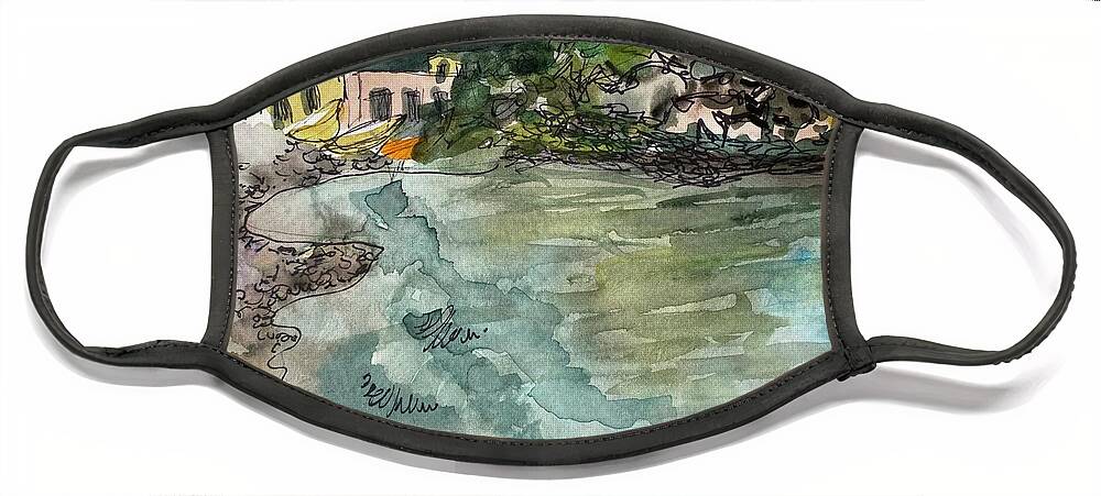  Face Mask featuring the painting Beachside in Sicily by Meredith Palmer