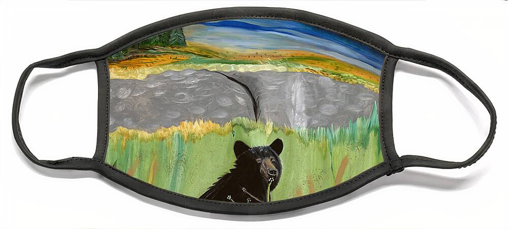 Black Bear Face Mask featuring the painting Bear Hunter by Judy Huck