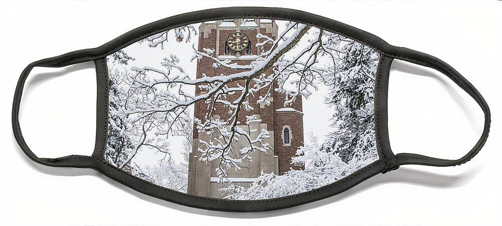 Beaumounnt Tower Winter Face Mask featuring the photograph Beaumont Tower in Winter MSU by John McGraw