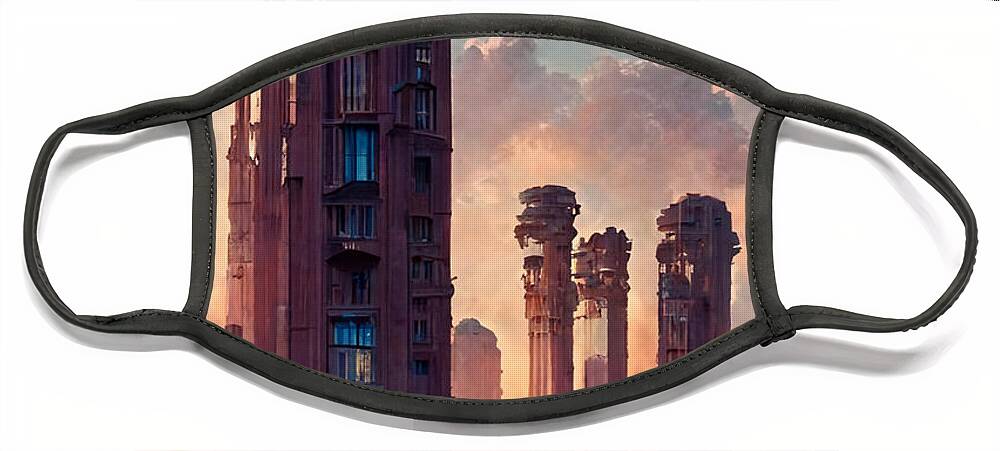 Picture Face Mask featuring the painting Beautiful buildings in a city detailed concept art arch 1ae4ba18 6aca 4614 bdee ec78565 by MotionAge Designs