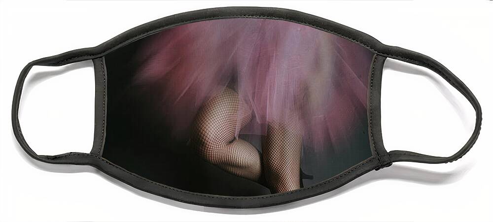 Woman Face Mask featuring the photograph Beautiful woman in pink tulle dress and fishnet stocking. by Jelena Jovanovic