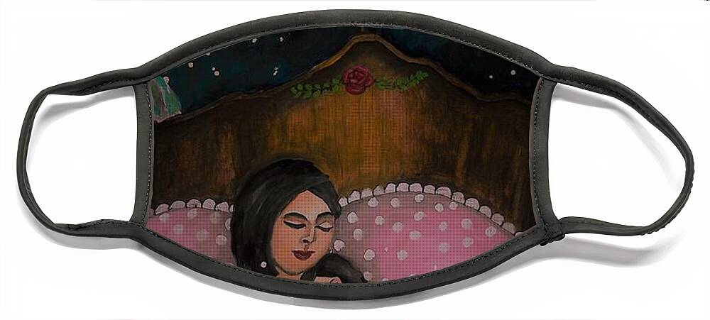 Bedtime Stories Face Mask featuring the painting Bedtime stories-happy times by Tara Krishna