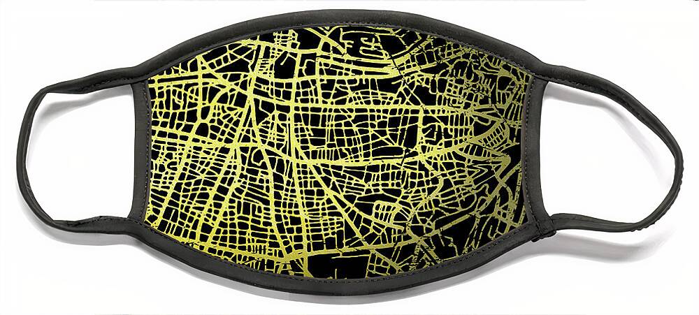 Map Face Mask featuring the digital art Beirut Map in Gold and Black by Sambel Pedes