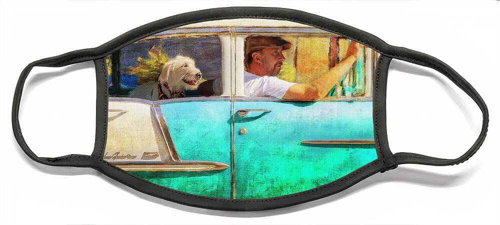 Our Town Face Mask featuring the photograph Bel-Air Window Dog and Master by Craig J Satterlee