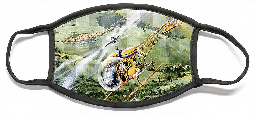 Aviation Face Mask featuring the painting Bell 47 by Steve Ferguson